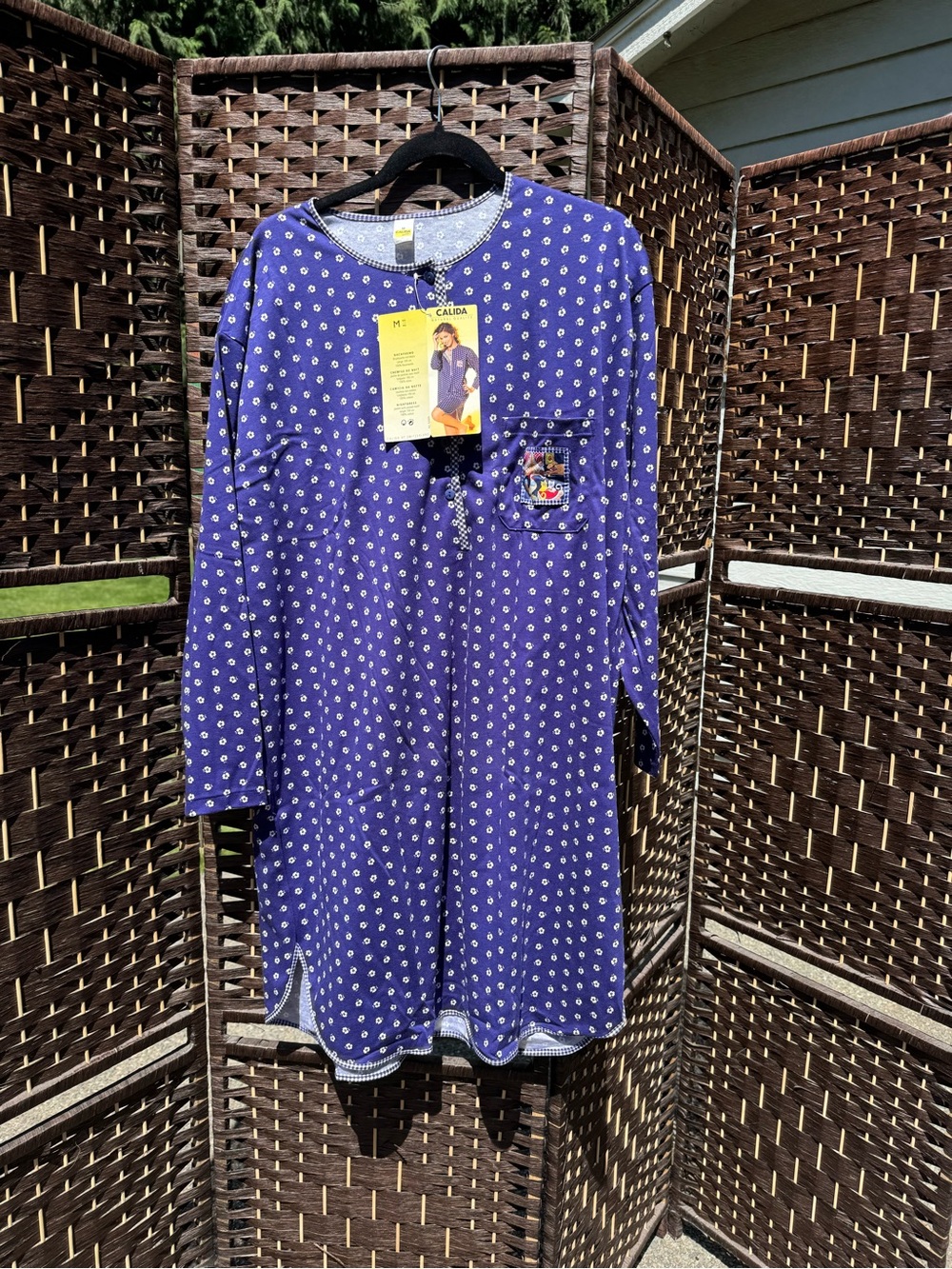 Calida Blue Nightshirt  with cat - farmhouse motif  - made in Switzerland